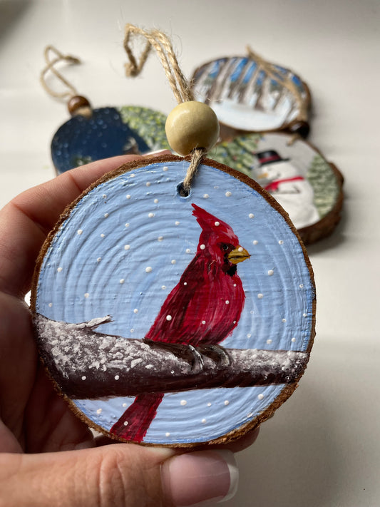 One-of-a-kind hand painted Christmas ornament - Cardinal